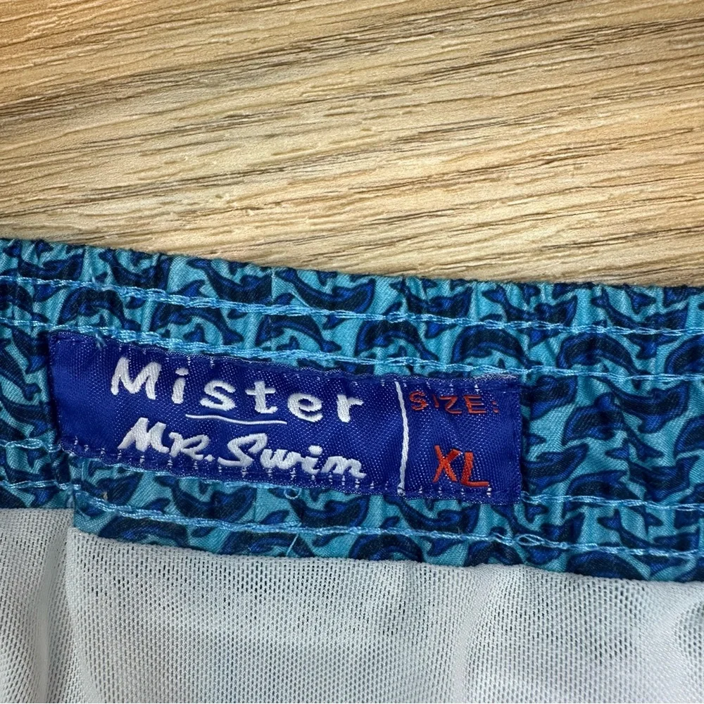 Mr. Swim Mens Blue Dolphin Pattern Swim Trunks XL Beach Board Shorts